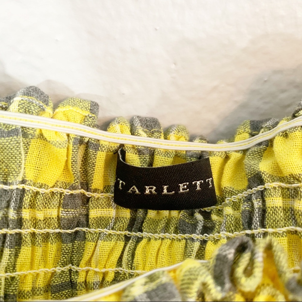 Starlette Yellow Black Smocked 3/4 Sleeve Crop Top - Picture 4 of 4